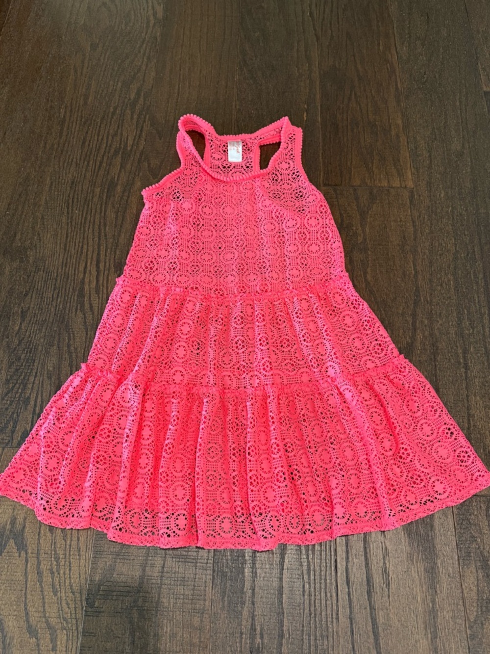 Girls Cat & Jack Hot Pink Eyelet Tiered Swim Coverup 10/12
